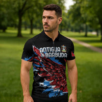 Antigua and Barbuda Cricket Custom Zipper Polo Shirt Falcons Wings - Take Off - Wonder Print Shop