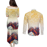 Melbourne Horse Racing Couples Matching Puletasi and Long Sleeve Button Shirt Yellow Rose Champion - Wonder Print Shop