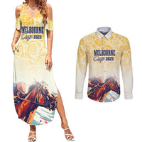 Melbourne Horse Racing Couples Matching Summer Maxi Dress and Long Sleeve Button Shirt Yellow Rose Champion - Wonder Print Shop