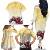Melbourne Horse Racing Family Matching Off The Shoulder Long Sleeve Dress and Hawaiian Shirt Yellow Rose Champion - Wonder Print Shop