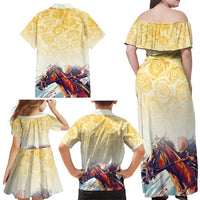 Melbourne Horse Racing Family Matching Off Shoulder Maxi Dress and Hawaiian Shirt Yellow Rose Champion - Wonder Print Shop