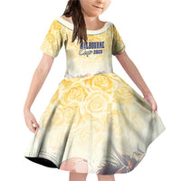 Melbourne Horse Racing Family Matching Off Shoulder Short Dress and Hawaiian Shirt Yellow Rose Champion - Wonder Print Shop