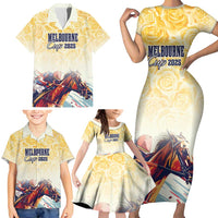 Melbourne Horse Racing Family Matching Short Sleeve Bodycon Dress and Hawaiian Shirt Yellow Rose Champion - Wonder Print Shop