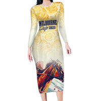 Melbourne Horse Racing Long Sleeve Bodycon Dress Yellow Rose Champion - Wonder Print Shop