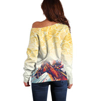 Melbourne Horse Racing Off Shoulder Sweater Yellow Rose Champion - Wonder Print Shop