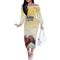Melbourne Horse Racing Off The Shoulder Long Sleeve Dress Yellow Rose Champion - Wonder Print Shop