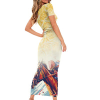 Melbourne Horse Racing Short Sleeve Bodycon Dress Yellow Rose Champion - Wonder Print Shop