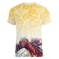 Melbourne Horse Racing Women V-Neck T-Shirt Yellow Rose Champion - Wonder Print Shop