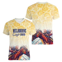 Melbourne Horse Racing Women V-Neck T-Shirt Yellow Rose Champion - Wonder Print Shop