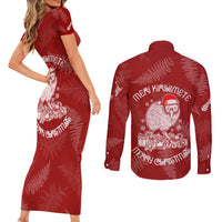 New Zealand Christmas Couples Matching Short Sleeve Bodycon Dress and Long Sleeve Button Shirts Silver Fern Mix Kiwi Bird Ver01 LT7 - Wonder Print Shop