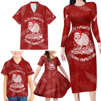 New Zealand Christmas Family Matching Long Sleeve Bodycon Dress and Hawaiian Shirt Silver Fern Mix Kiwi Bird Ver01 LT7 - Wonder Print Shop