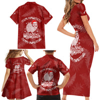 New Zealand Christmas Family Matching Short Sleeve Bodycon Dress and Hawaiian Shirt Silver Fern Mix Kiwi Bird Ver01 - Wonder Print Shop