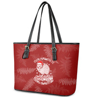 New Zealand Christmas Leather Tote Bag Silver Fern Mix Kiwi Bird Ver01 - Wonder Print Shop