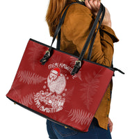New Zealand Christmas Leather Tote Bag Silver Fern Mix Kiwi Bird Ver01 - Wonder Print Shop