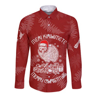New Zealand Christmas Long Sleeve Button Shirt Silver Fern Mix Kiwi Bird Ver01 - Wonder Print Shop