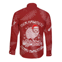 New Zealand Christmas Long Sleeve Button Shirt Silver Fern Mix Kiwi Bird Ver01 - Wonder Print Shop