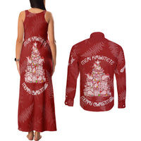 New Zealand Christmas Couples Matching Tank Maxi Dress and Long Sleeve Button Shirts Silver Fern Mix Kiwi Bird Ver02 LT7 - Wonder Print Shop