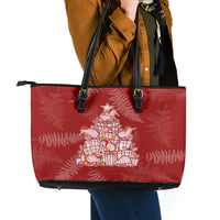 New Zealand Christmas Leather Tote Bag Silver Fern Mix Kiwi Bird Ver02 - Wonder Print Shop
