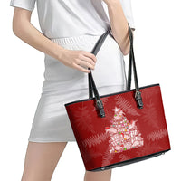 New Zealand Christmas Leather Tote Bag Silver Fern Mix Kiwi Bird Ver02 - Wonder Print Shop