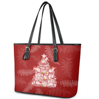 New Zealand Christmas Leather Tote Bag Silver Fern Mix Kiwi Bird Ver02 - Wonder Print Shop