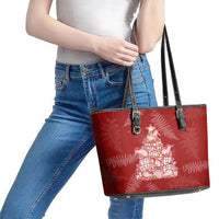 New Zealand Christmas Leather Tote Bag Silver Fern Mix Kiwi Bird Ver02 - Wonder Print Shop