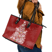 New Zealand Christmas Leather Tote Bag Silver Fern Mix Kiwi Bird Ver02 - Wonder Print Shop