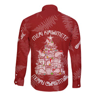 New Zealand Christmas Long Sleeve Button Shirt Silver Fern Mix Kiwi Bird Ver02 - Wonder Print Shop