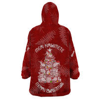 New Zealand Christmas Wearable Blanket Hoodie Silver Fern Mix Kiwi Bird Ver02 - Wonder Print Shop