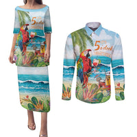 Aloha Hawaii Christmas Couples Matching Puletasi and Long Sleeve Button Shirt It's 5 o'clock Somewhere LT7 - Wonder Print Shop