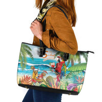 Aloha Hawaii Christmas Leather Tote Bag It's 5 o'clock Somewhere - Wonder Print Shop