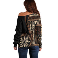 Samoa Siapo Motif Off Shoulder Sweater Classic Style - Black Ver02 - Wonder Print Shop