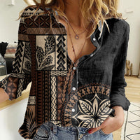 Samoa Siapo Motif Women Casual Shirt Classic Style - Black Ver02 - Wonder Print Shop