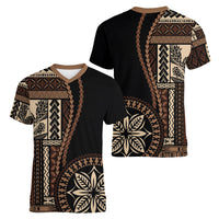 Samoa Siapo Motif Women V Neck T Shirt Classic Style - Black Ver02 - Wonder Print Shop