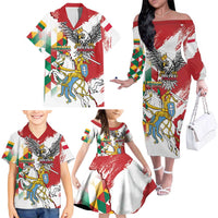 Poland-Lithuania Vytis and Royal Eagle Family Matching Off The Shoulder Long Sleeve Dress and Hawaiian Shirt