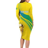 Brazil WC2026 Personalized Long Sleeve Bodycon Dress Pentacampeón Canaries