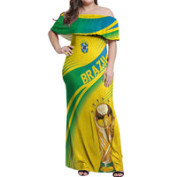Brazil WC2026 Personalized Off Shoulder Maxi Dress Pentacampeón Canaries