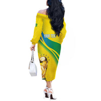 Brazil WC2026 Personalized Off The Shoulder Long Sleeve Dress Pentacampeón Canaries