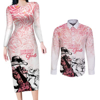 Kentucky Horse Racing Couples Matching Long Sleeve Bodycon Dress and Long Sleeve Button Shirt Derby Girls Pink Out LT7 - Wonder Print Shop