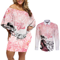 Kentucky Horse Racing Couples Matching Off Shoulder Short Dress and Long Sleeve Button Shirt Derby Girls Pink Out LT7 - Wonder Print Shop