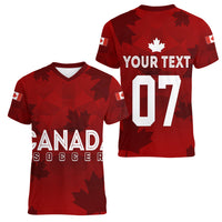 Personalised Canada Soccer Women V Neck T Shirt Women's WC 2023 Maple Style - Wonder Print Shop