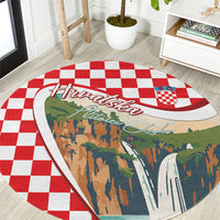 Plitvice Waterfall Hrvatska Scenery Round Carpet