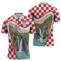 Plitvice Waterfall Hrvatska Scenery Zipper Polo Shirt