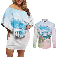 Chucks N Pearls 2024 Couples Matching Off Shoulder Short Dress and Long Sleeve Button Shirt Pink Green Rocking The World LT7 - Wonder Print Shop
