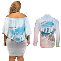 Chucks N Pearls 2024 Couples Matching Off Shoulder Short Dress and Long Sleeve Button Shirt Pink Green Rocking The World LT7 - Wonder Print Shop