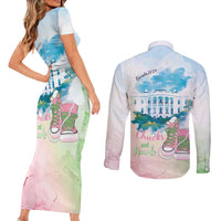 Chucks N Pearls 2024 Couples Matching Short Sleeve Bodycon Dress and Long Sleeve Button Shirt Pink Green Rocking The World LT7 - Wonder Print Shop