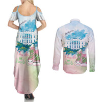 Chucks N Pearls 2024 Couples Matching Summer Maxi Dress and Long Sleeve Button Shirt Pink Green Rocking The World LT7 - Wonder Print Shop
