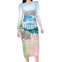 Chucks N Pearls 2024 Family Matching Long Sleeve Bodycon Dress and Hawaiian Shirt Pink Green Rocking The World LT7 - Wonder Print Shop