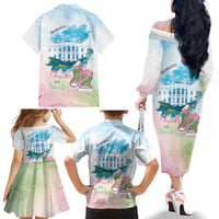 Chucks N Pearls 2024 Family Matching Off The Shoulder Long Sleeve Dress and Hawaiian Shirt Pink Green Rocking The World - Wonder Print Shop