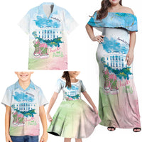 Chucks N Pearls 2024 Family Matching Off Shoulder Maxi Dress and Hawaiian Shirt Pink Green Rocking The World LT7 - Wonder Print Shop