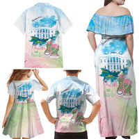 Chucks N Pearls 2024 Family Matching Off Shoulder Maxi Dress and Hawaiian Shirt Pink Green Rocking The World LT7 - Wonder Print Shop